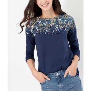 Joules Women's Navy Ditsy Border Harbour Long Sleeve Top Sz 4 NWOTS
